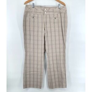 MetroStyle Pants Women 16 Plaid Wide Leg Straight Beige Retro Academia Preppy